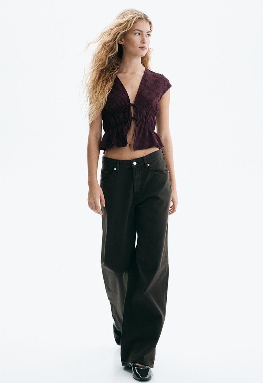 H&M - Tie-front top - plum red