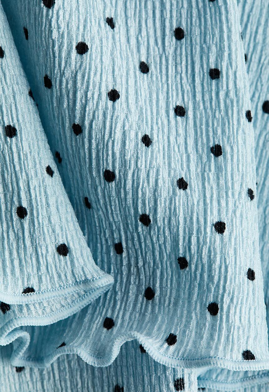 H&M - Crinkled jersey top - light blue/spotted
