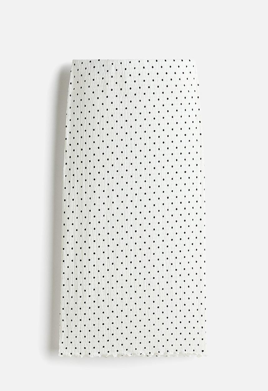 H&M - Smocked skirt - white/spotted