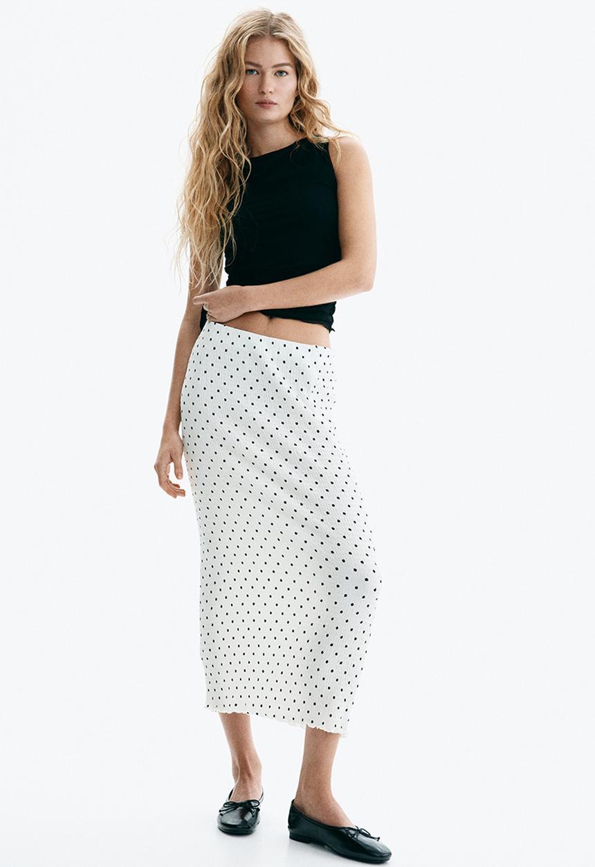 H&M - Smocked skirt - white/spotted
