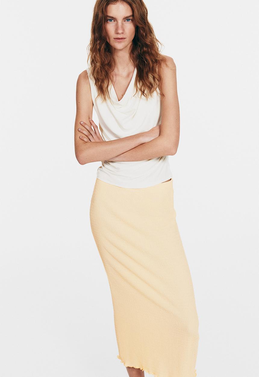 H&M - Smocked skirt - light yellow