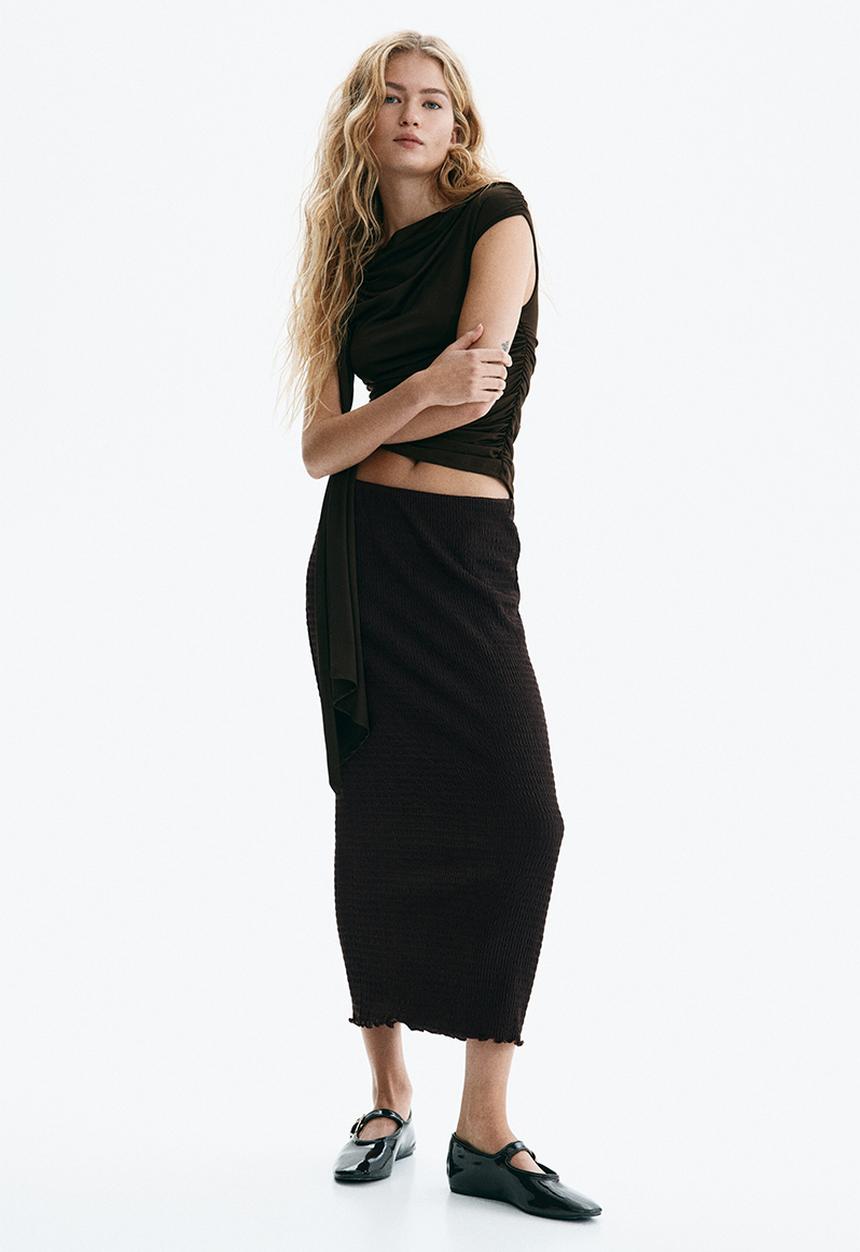 H&M - Smocked skirt - dark brown