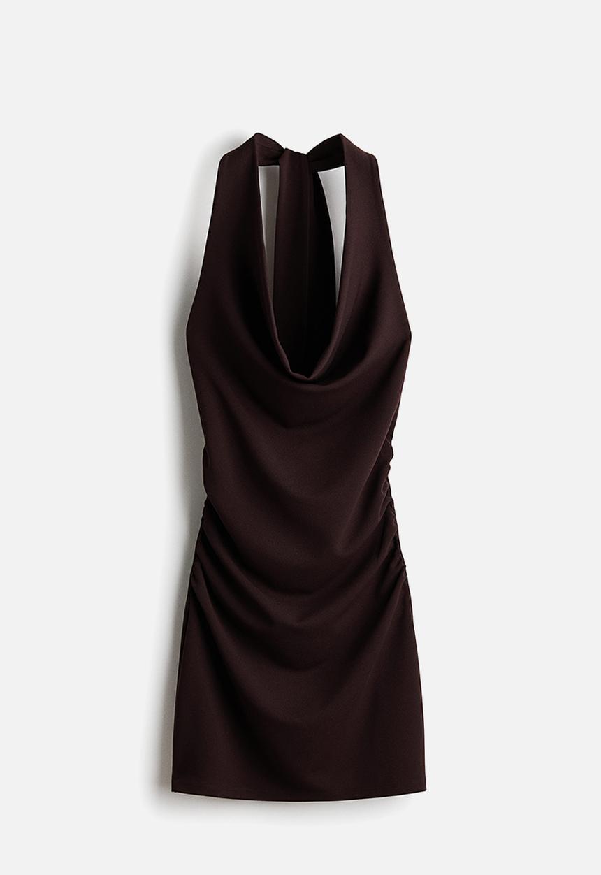 H&M - Draped halterneck dress - dark brown