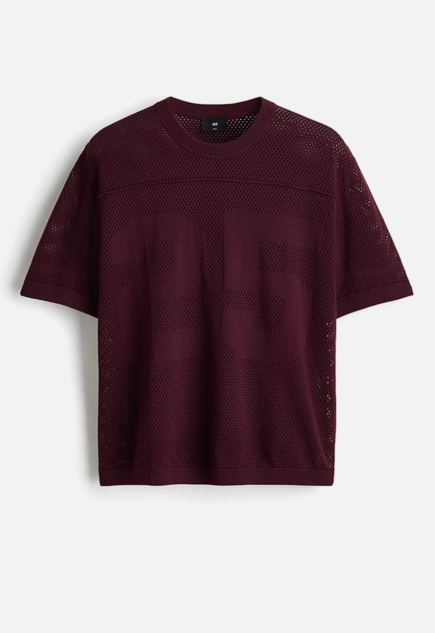 H&M - Relaxed fit boxy mesh t-shirt - burgundy