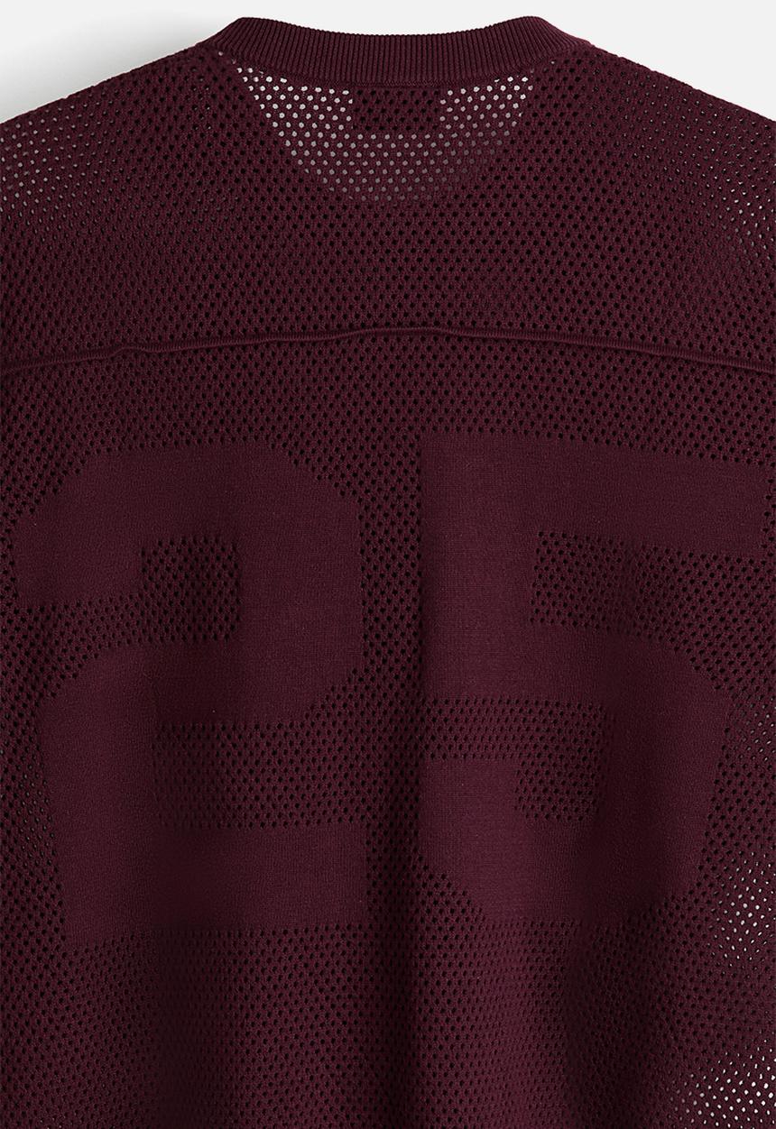 H&M - Relaxed fit boxy mesh t-shirt - burgundy