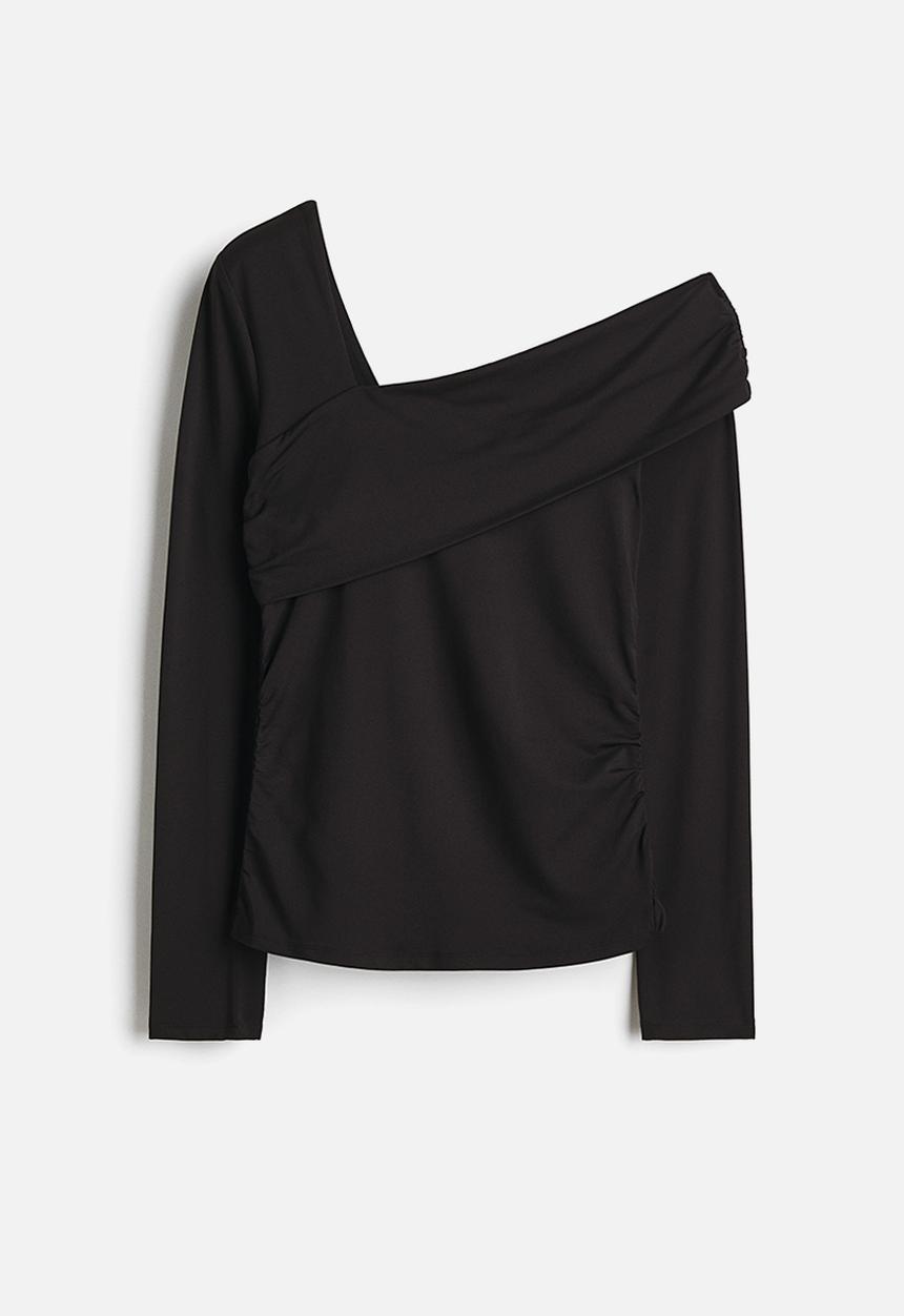 H&M - Draped one-shoulder top - black