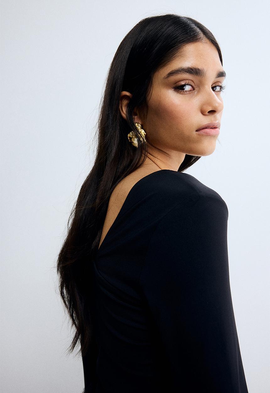 H&M - Draped one-shoulder top - black