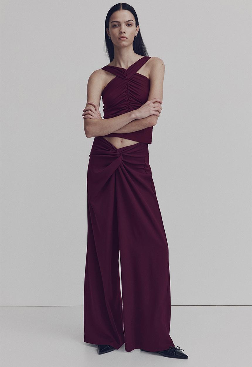 H&M - Twisted-detail trousers - plum red