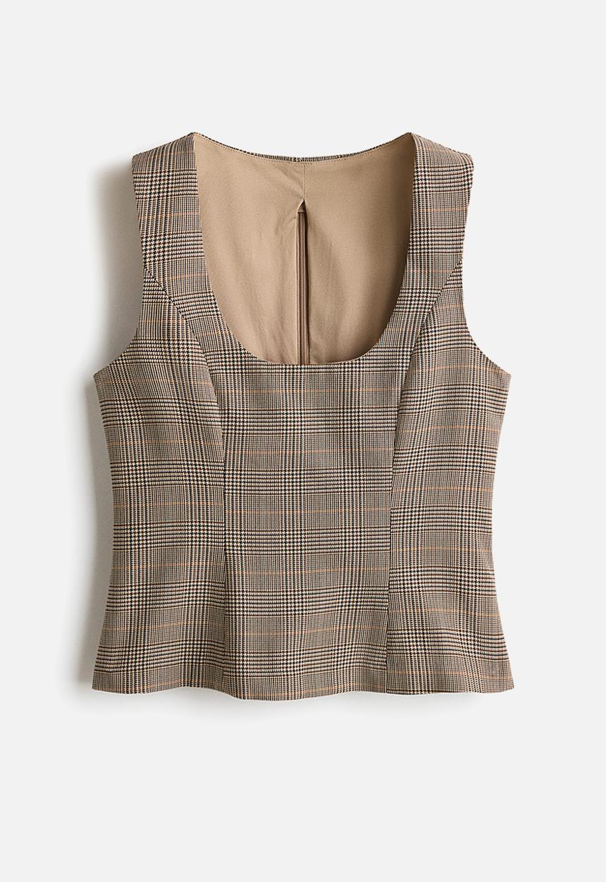 H&M - Twill vest top - light beige/checked