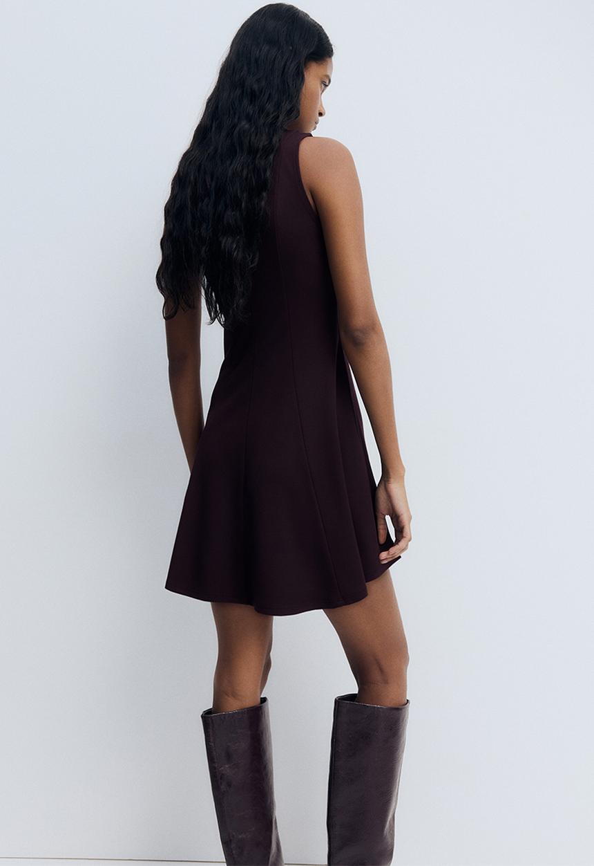 H&M - Flared-skirt ponte di roma dress - plum red