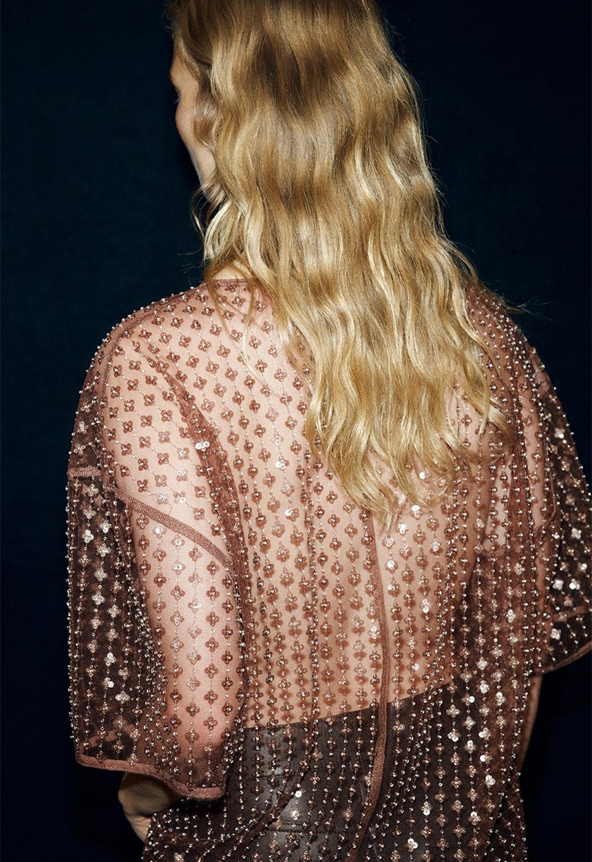 H&M - Sequined mesh top - dusty brown