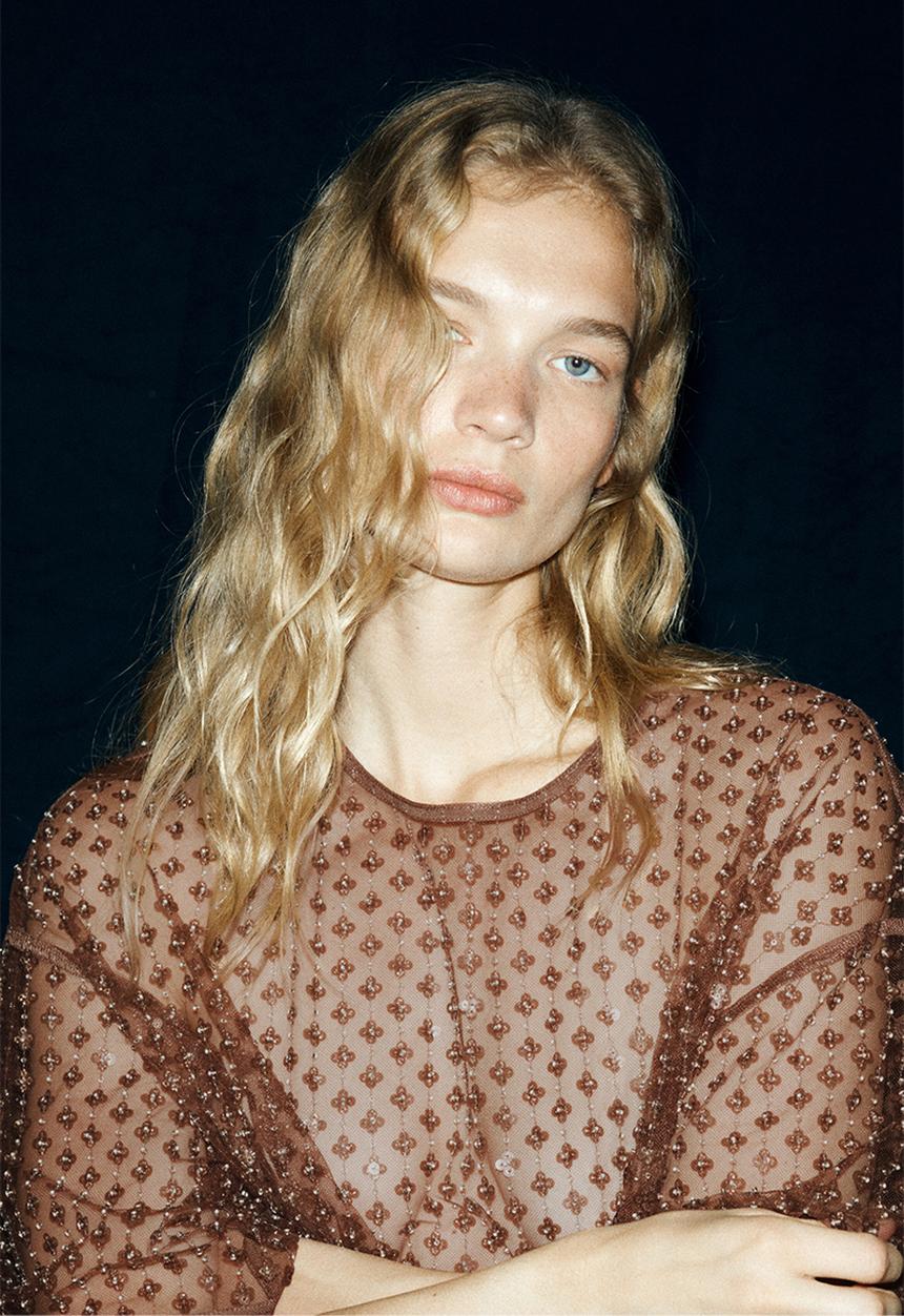 H&M - Sequined mesh top - dusty brown