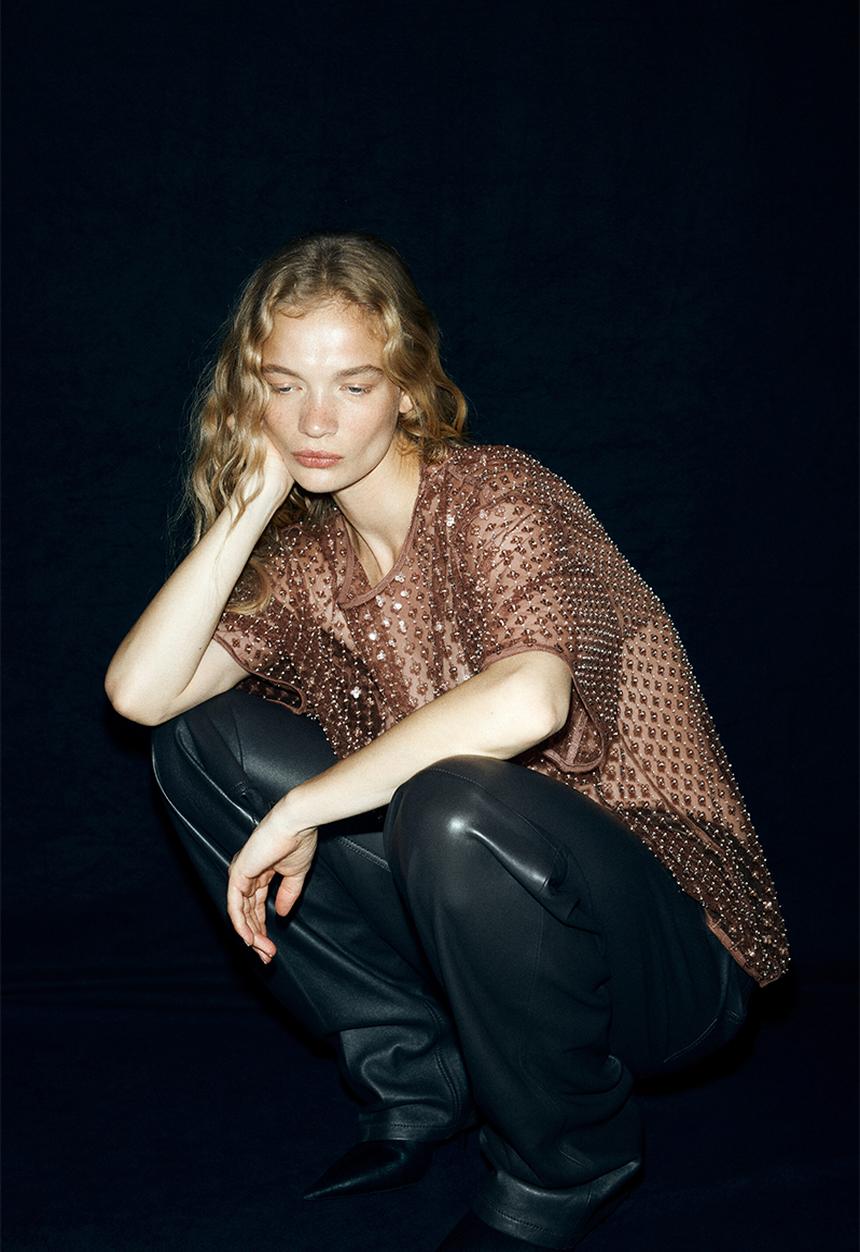 H&M - Sequined mesh top - dusty brown