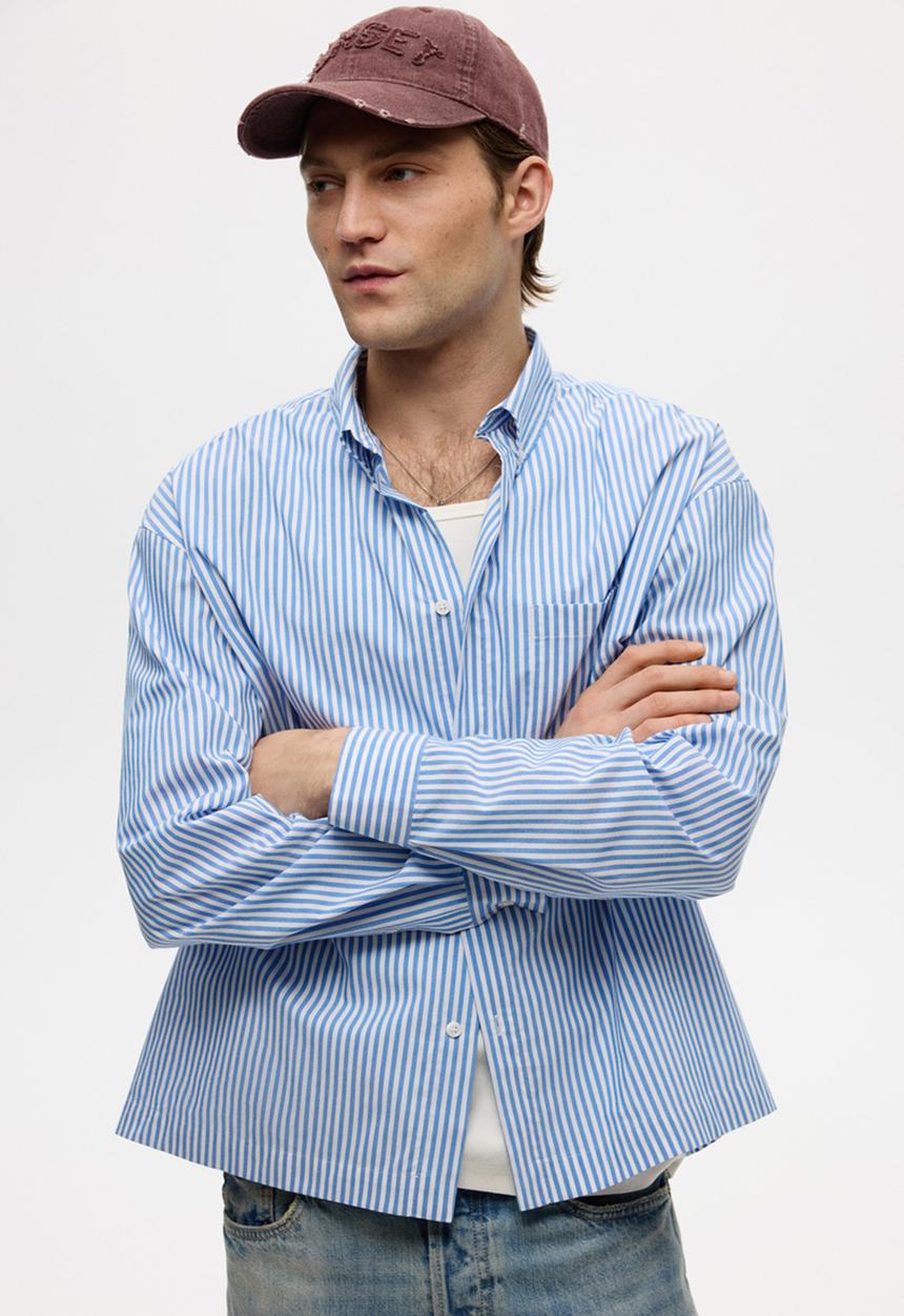 H&M - Relaxed fit cotton shirt - light blue/striped