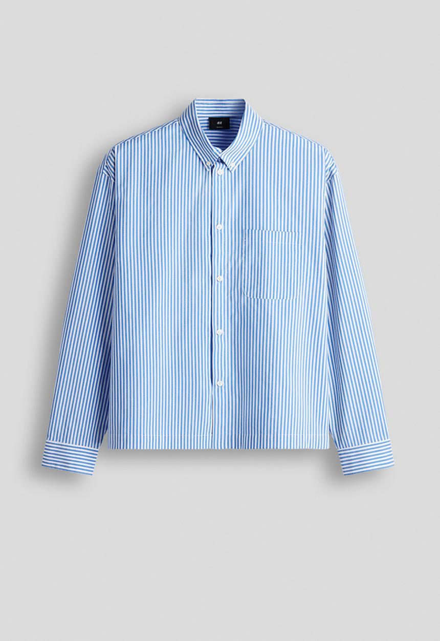H&M - Relaxed fit cotton shirt - light blue/striped