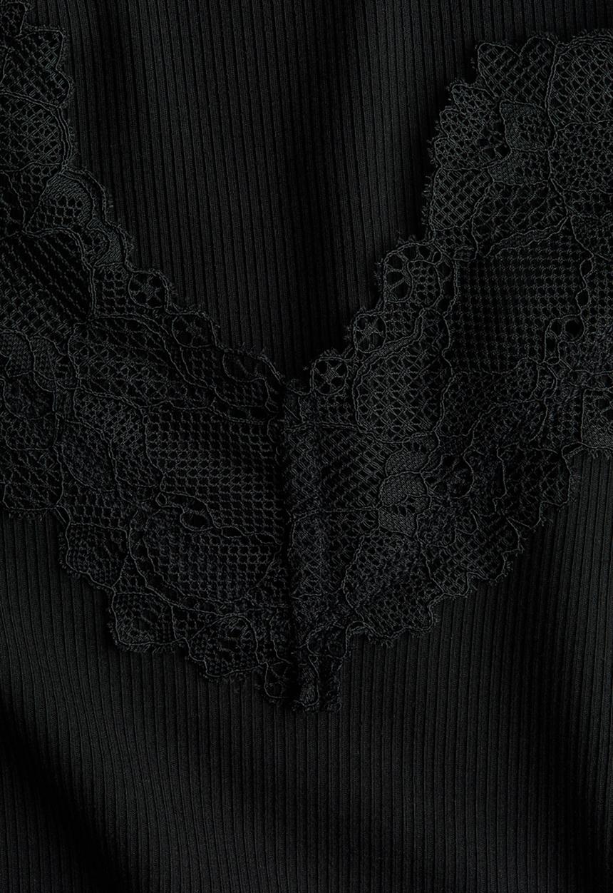 H&M - Lace-trimmed rib-knit top - black