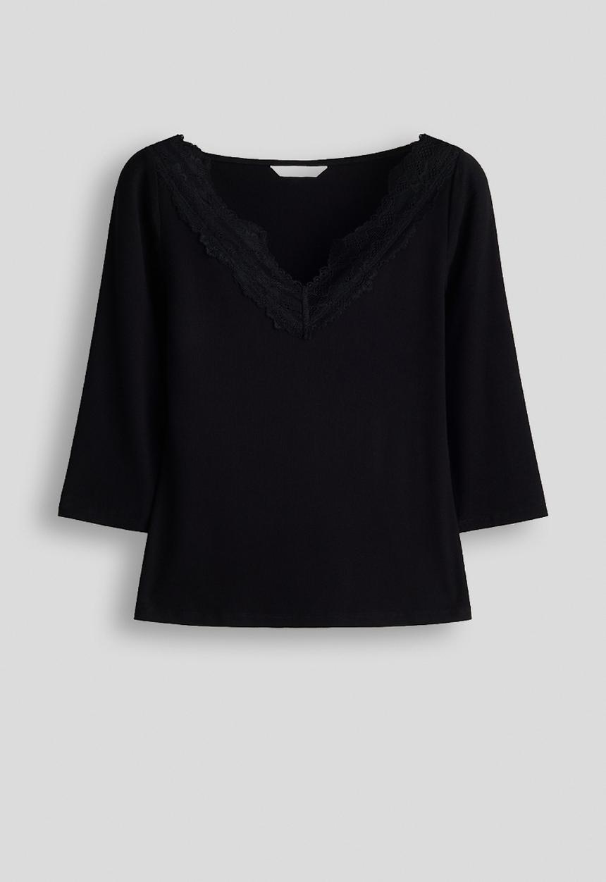 H&M - Lace-trimmed rib-knit top - black