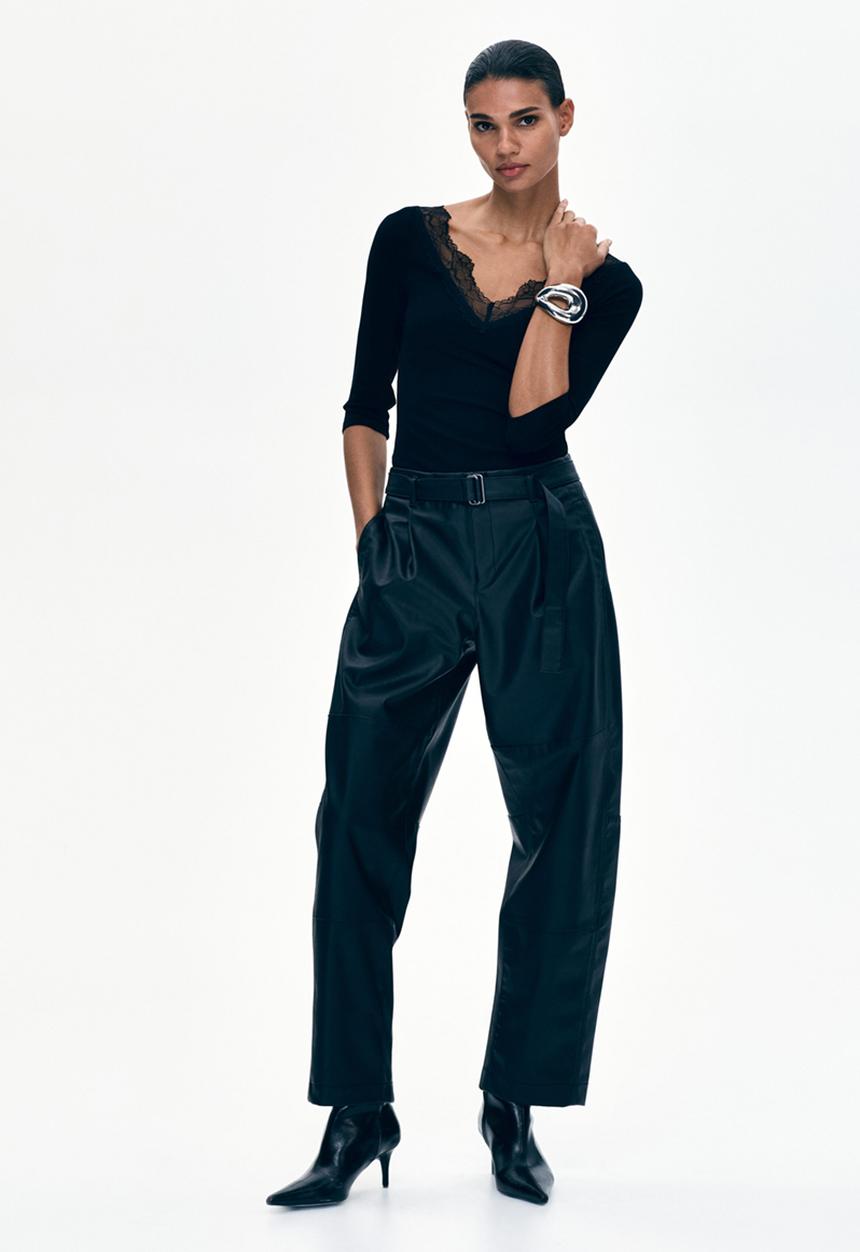 H&M - Lace-trimmed rib-knit top - black