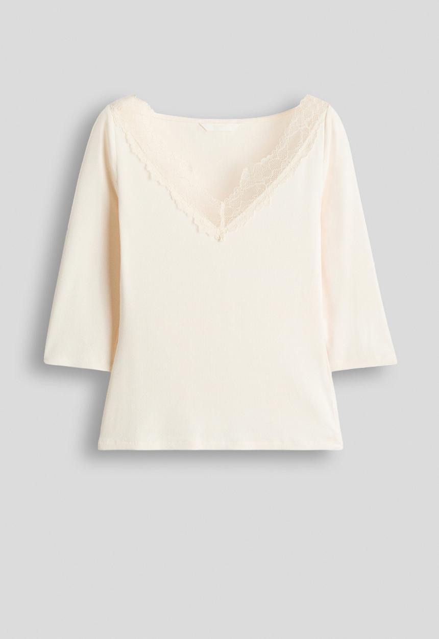 H&M - Lace-trimmed rib-knit top - cream