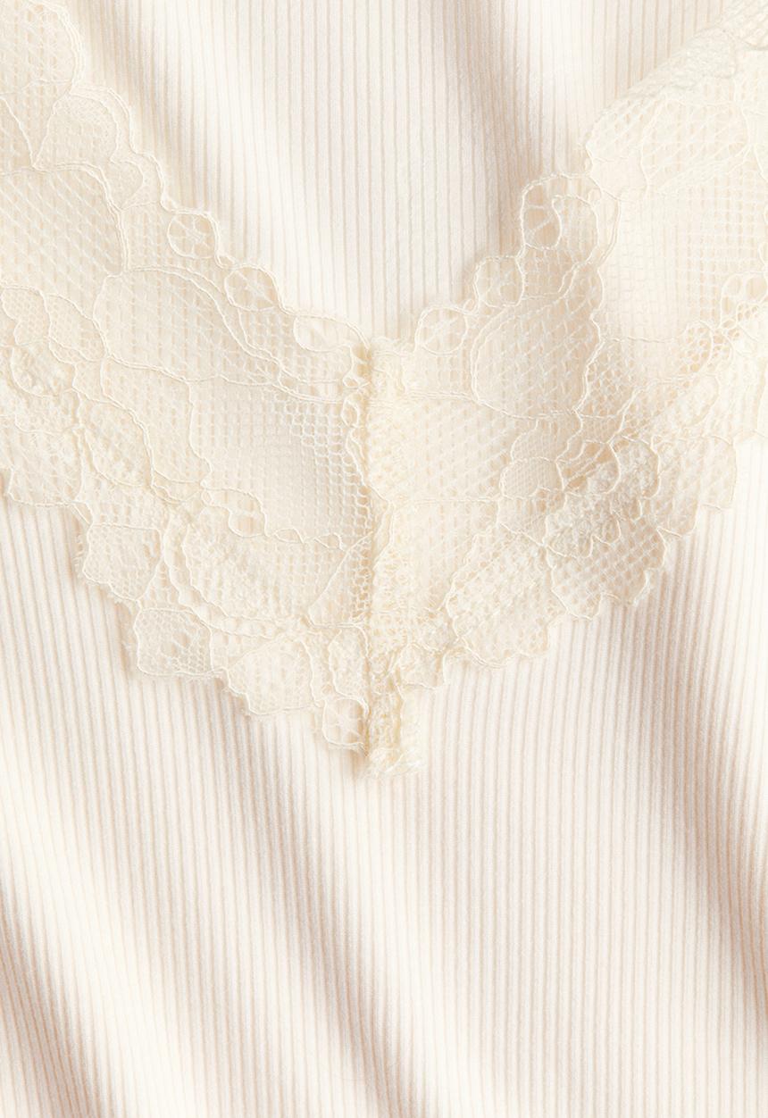 H&M - Lace-trimmed rib-knit top - cream