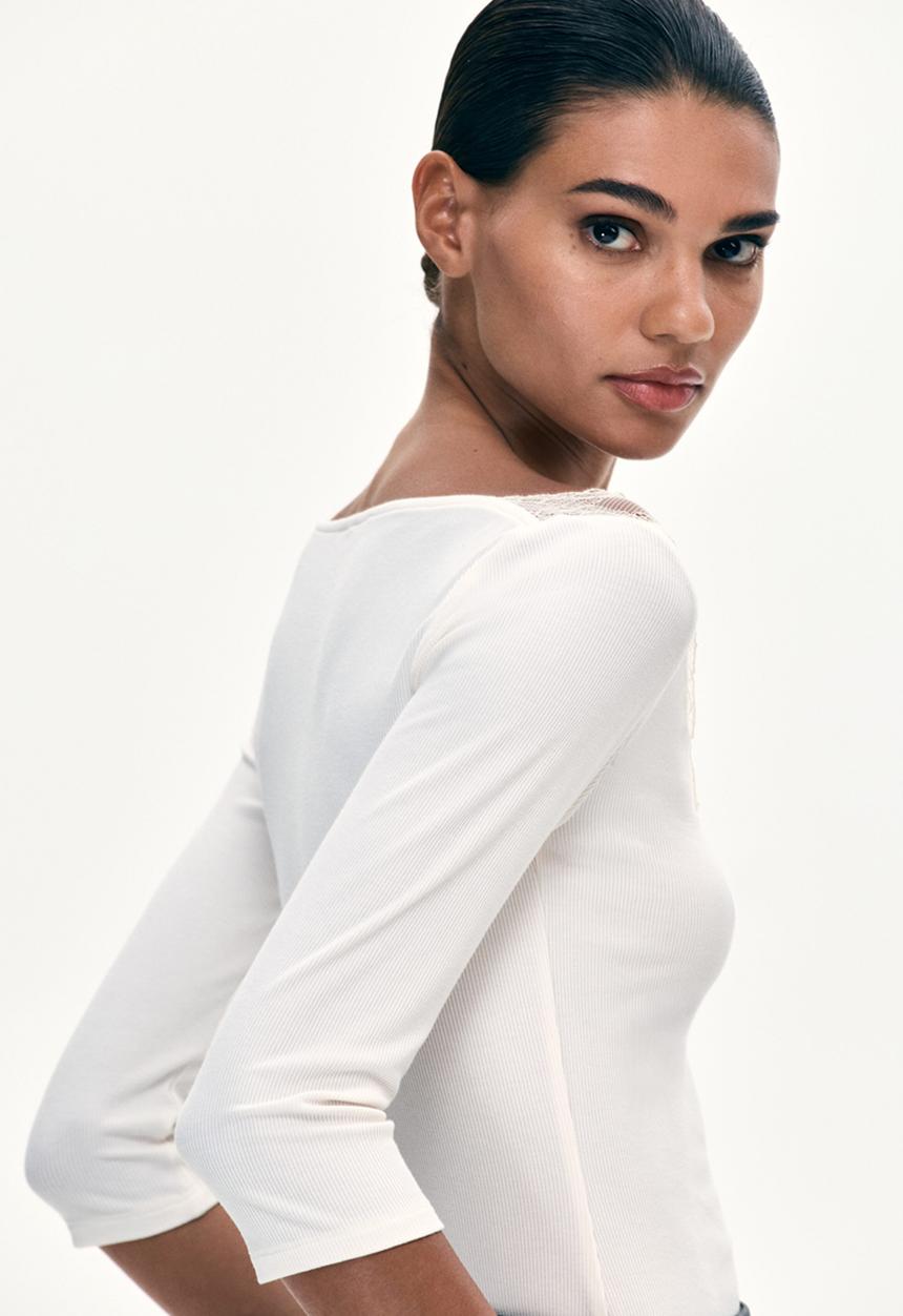 H&M - Lace-trimmed rib-knit top - cream