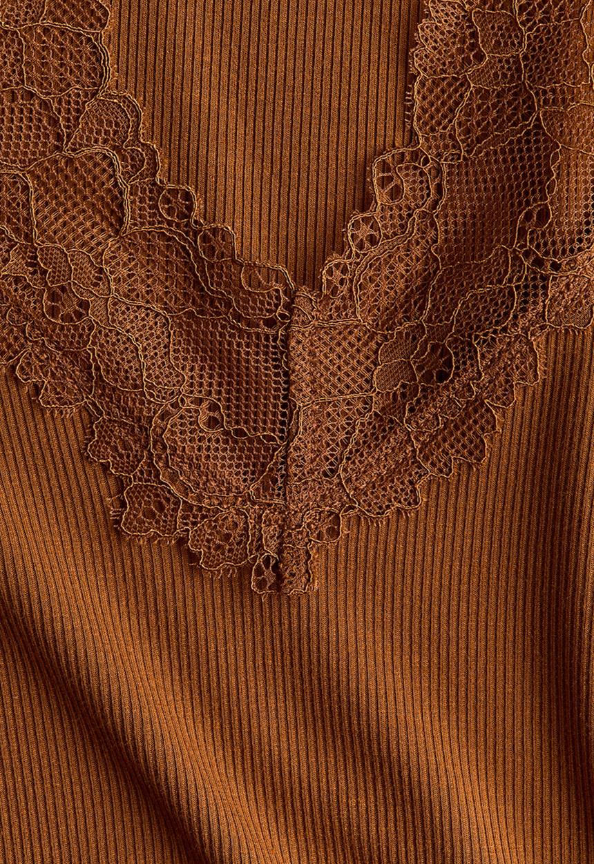 H&M - Lace-trimmed rib-knit top - brown