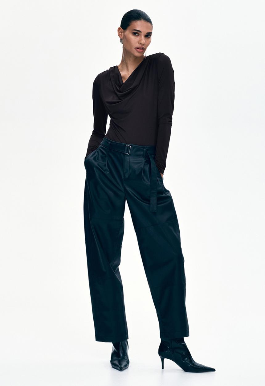 H&M - Cowl-neck shoulder-pad body - dark brown