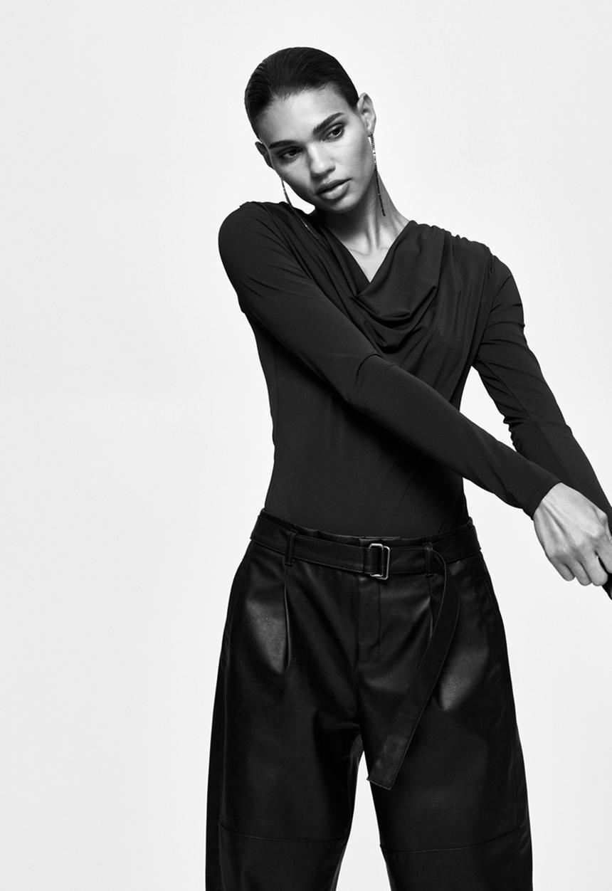 H&M - Cowl-neck shoulder-pad body - dark brown