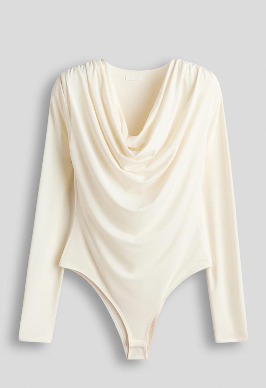 H&M - Cowl-neck shoulder-pad body - cream