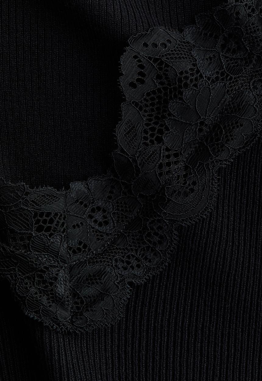 H&M - Lace-trimmed rib-knit top - black