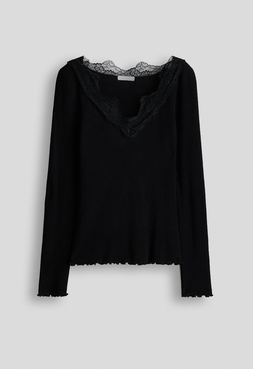 H&M - Lace-trimmed rib-knit top - black