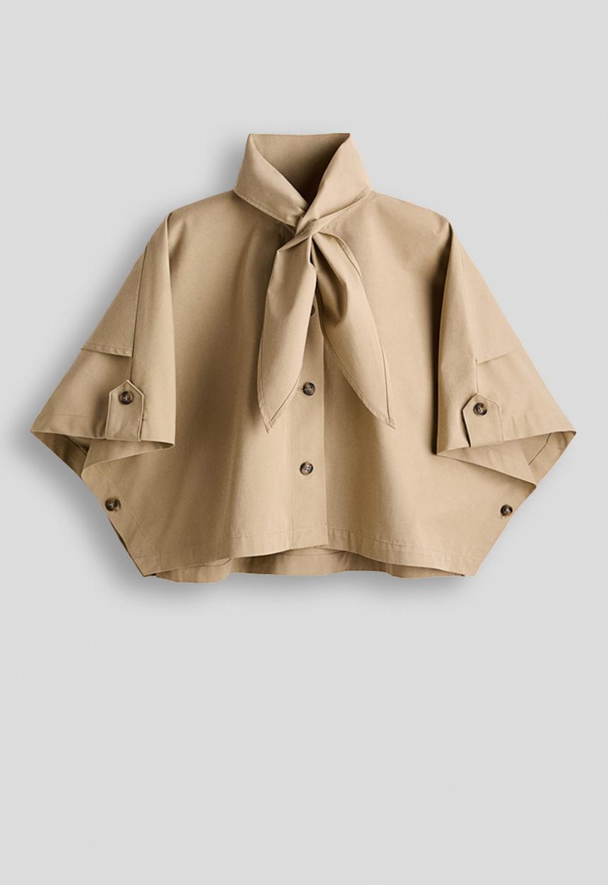 H&M - Scarf-collar trench cape - beige
