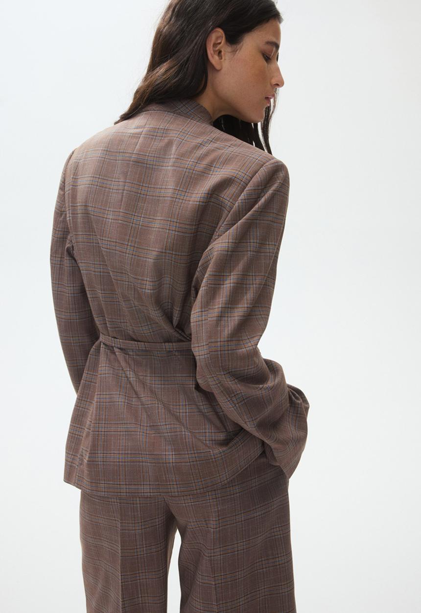 H&M - Straight tailored trousers - dark beige/checked