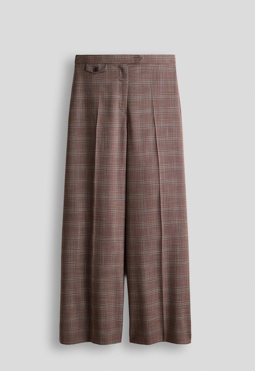 H&M - Straight tailored trousers - dark beige/checked