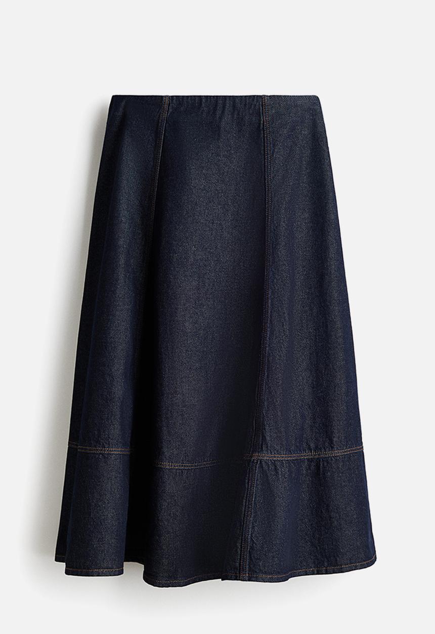 H&M - A-line denim midi skirt - dark denim blue