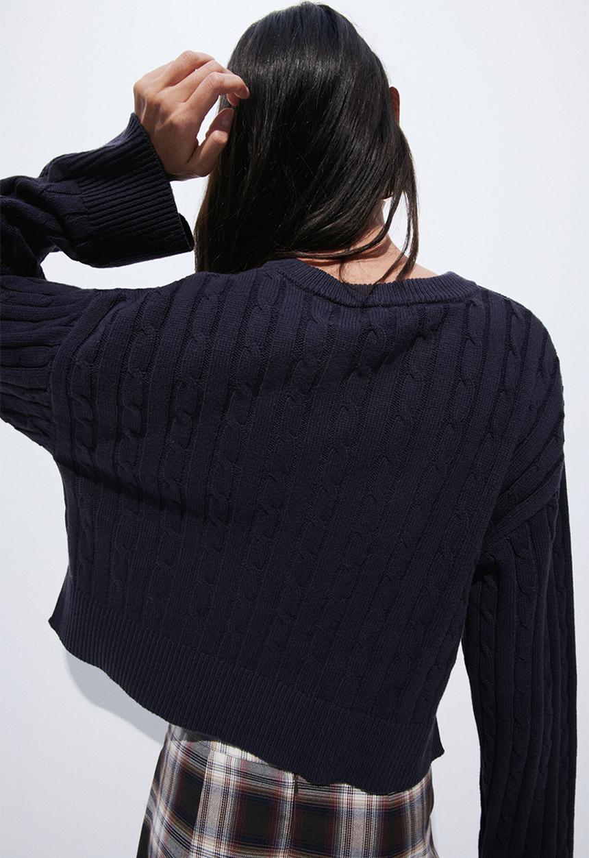 H&M - Cable-knit v-neck jumper - navy blue