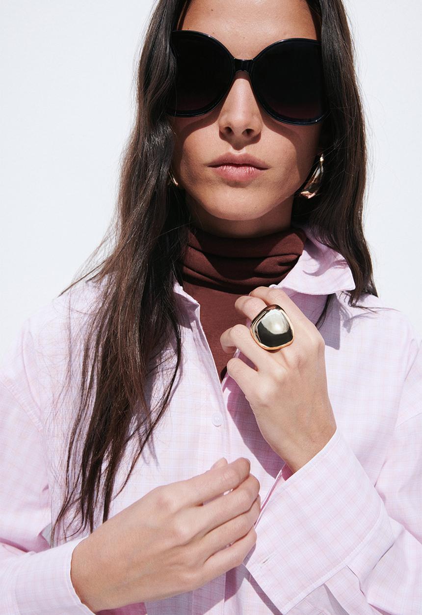 H&M - Cotton poplin shirt - light pink/checked
