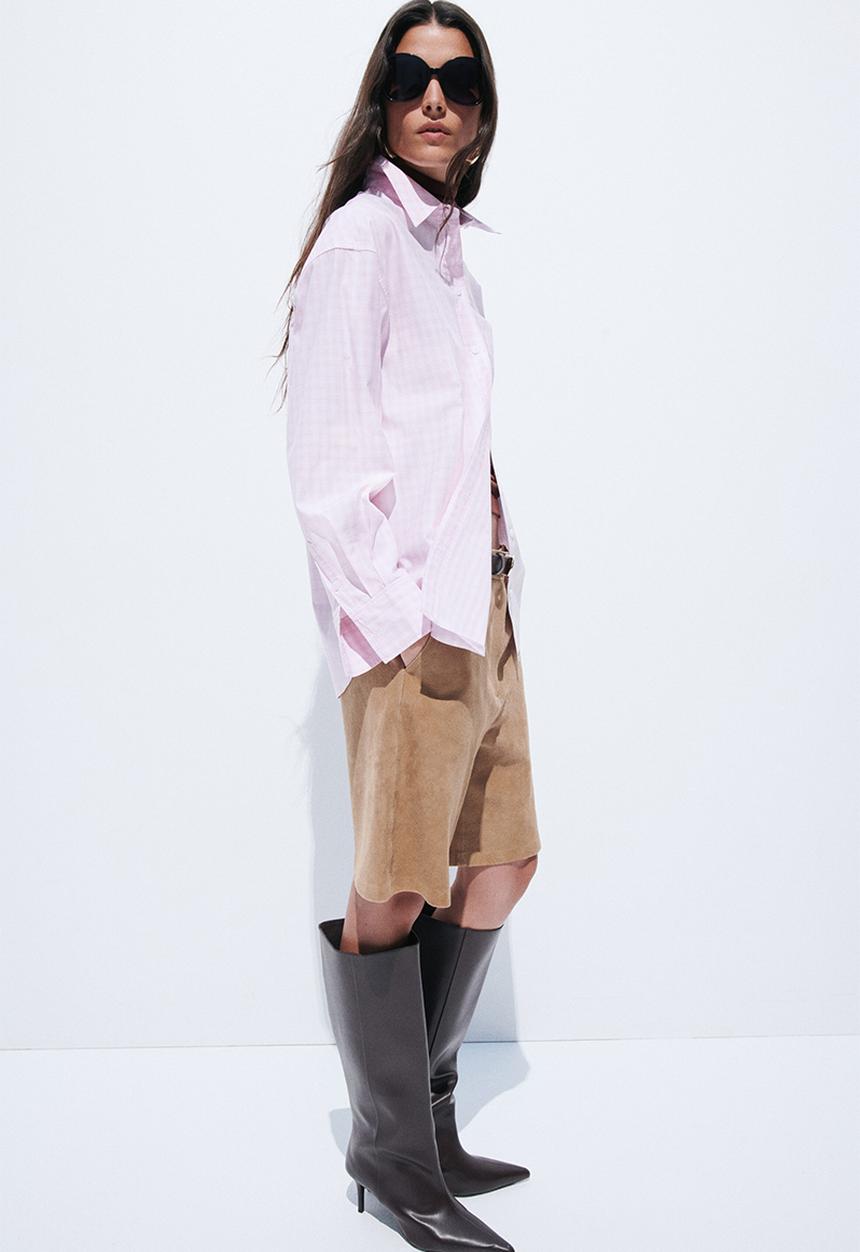 H&M - Cotton poplin shirt - light pink/checked