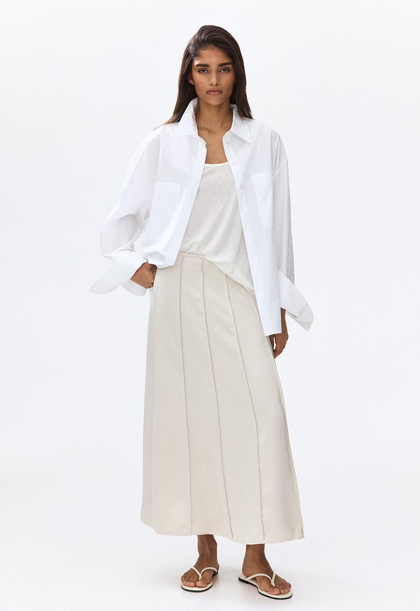 H&M - Flared satin skirt - light beige