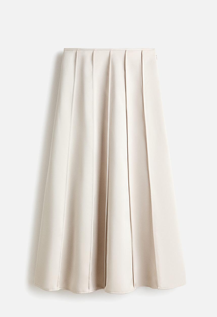 H&M - Flared satin skirt - light beige