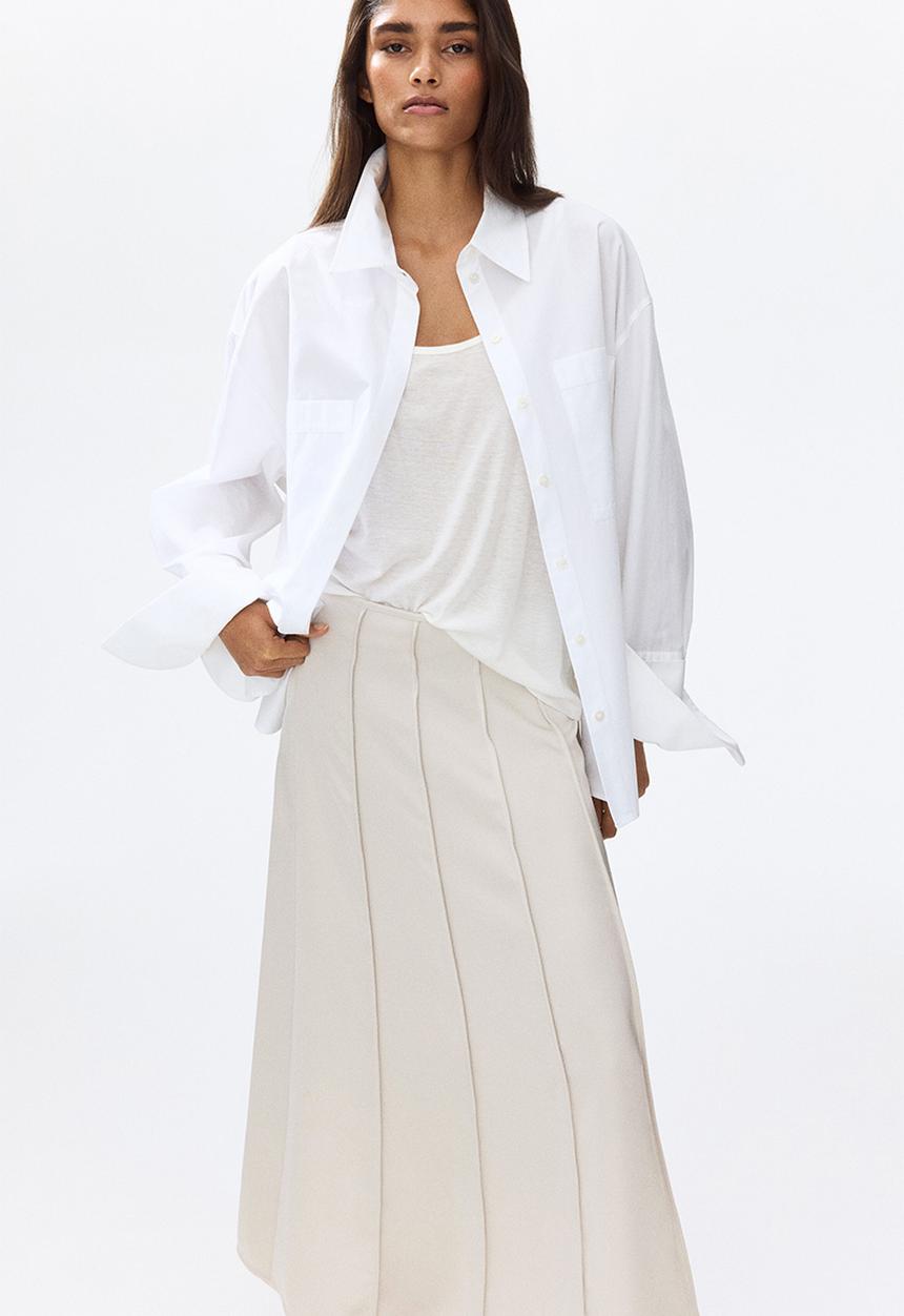 H&M - Flared satin skirt - light beige
