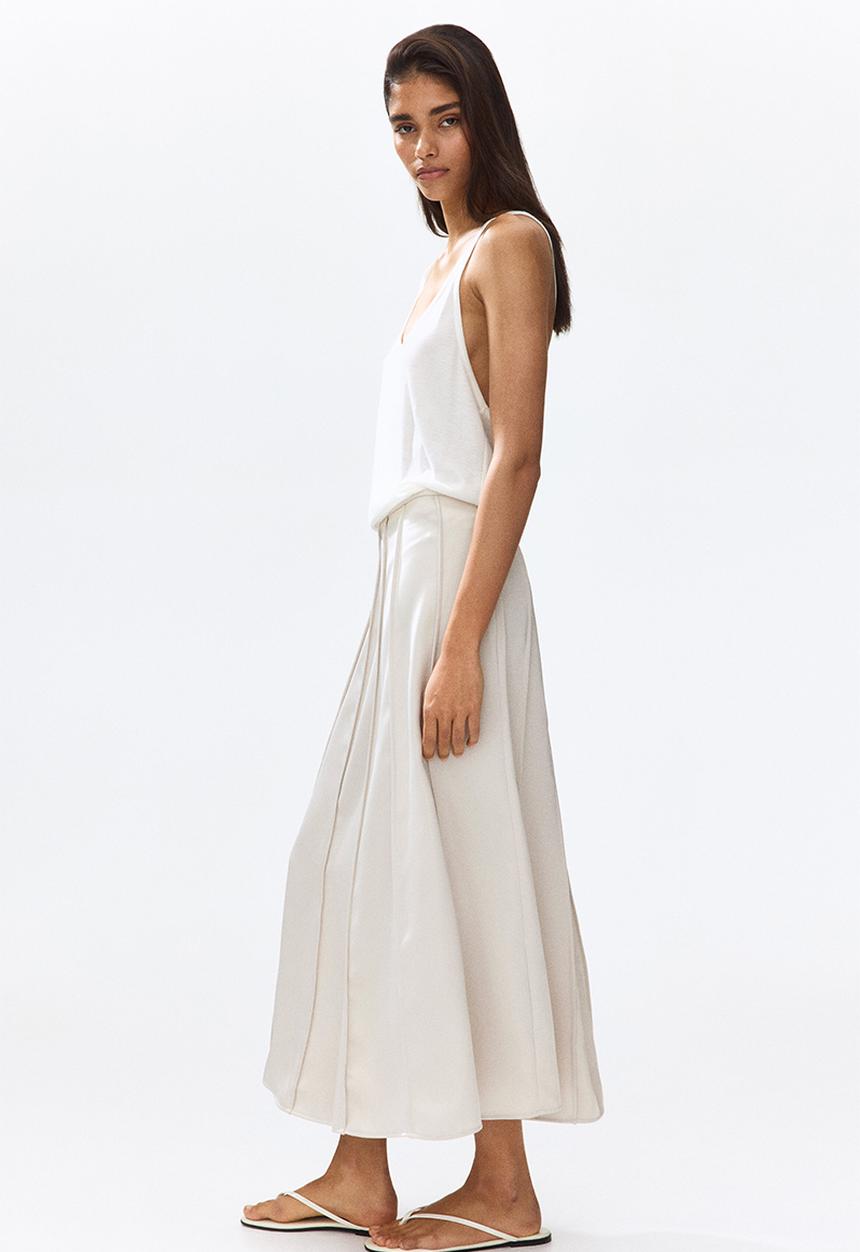 H&M - Flared satin skirt - light beige