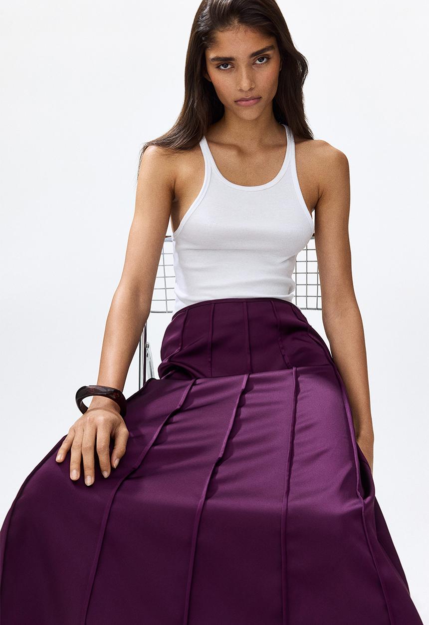 値下げ　新品　タグ付き　orb. Straight Skirt 38 Flared satin skirt - dark purple - 1337810002