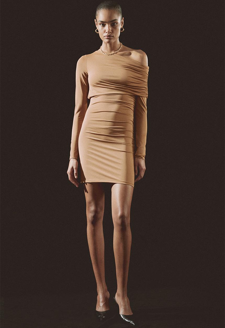 H&M - Draped one-shoulder dress - dark beige