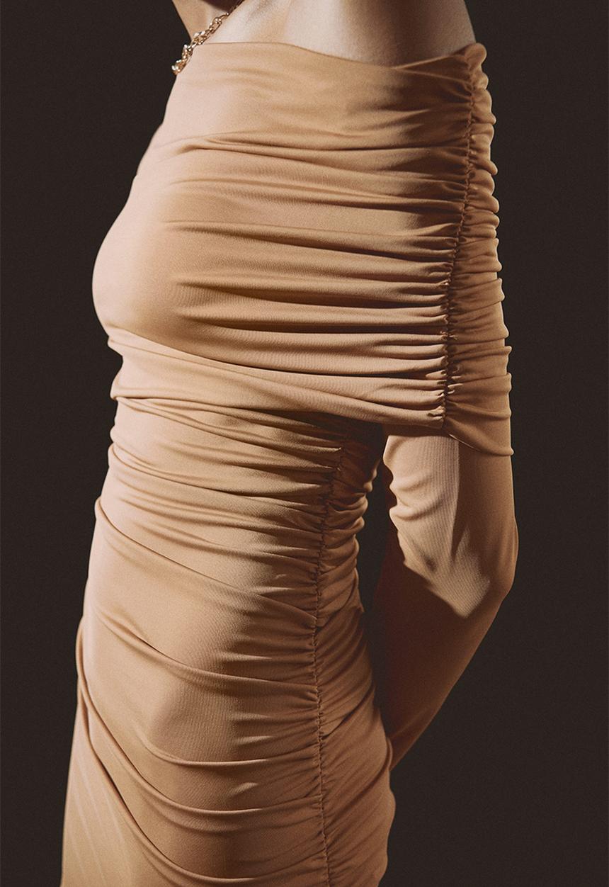 H&M - Draped one-shoulder dress - dark beige