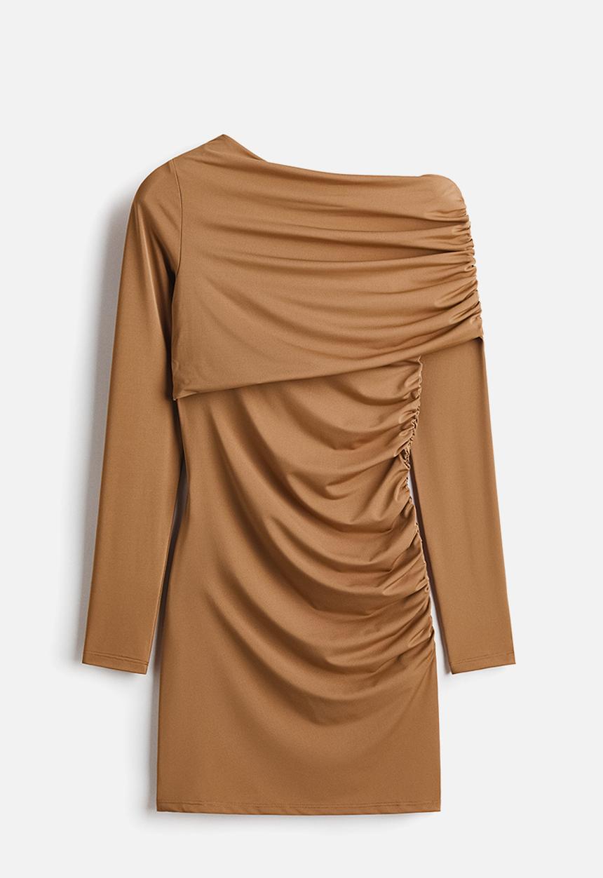 H&M - Draped one-shoulder dress - dark beige