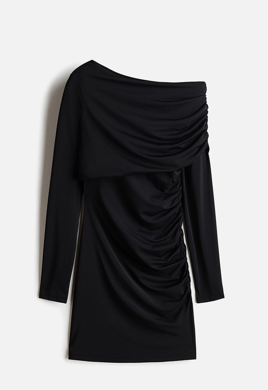 H&M - Draped one-shoulder dress - black