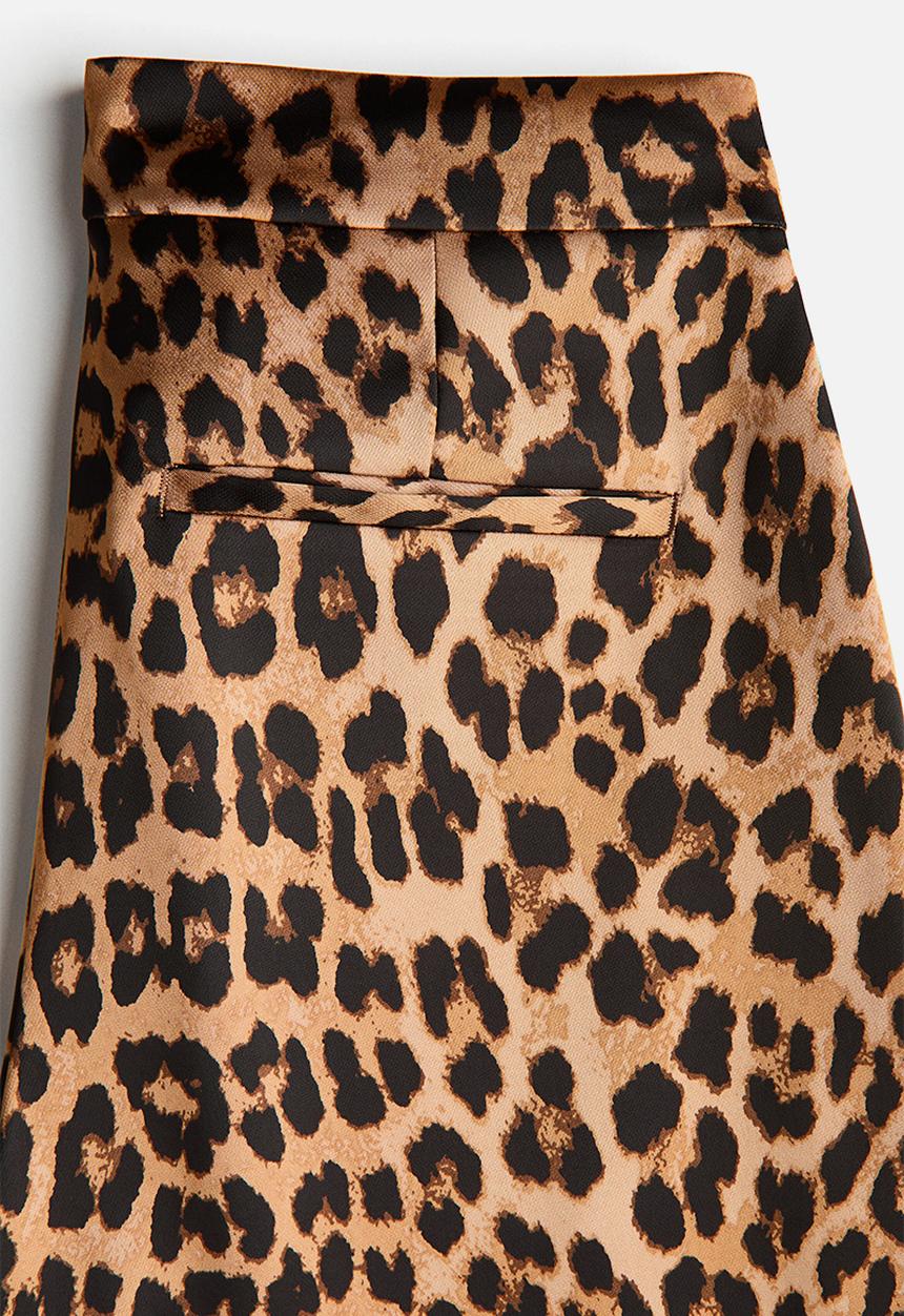 H&M - Wide tailored trousers - dark beige/leopard print