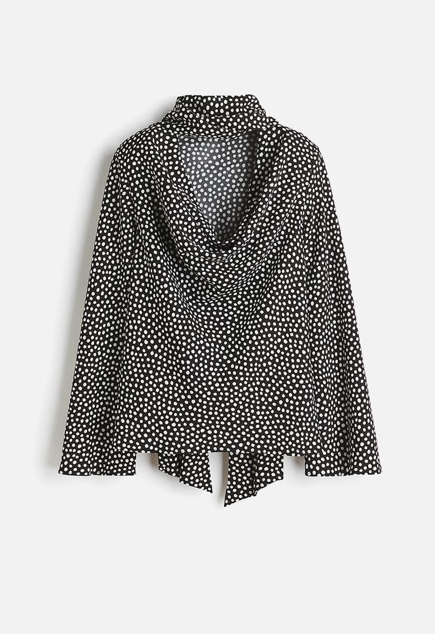 H&M - Scarf-detail cowl-neck blouse - black spotted