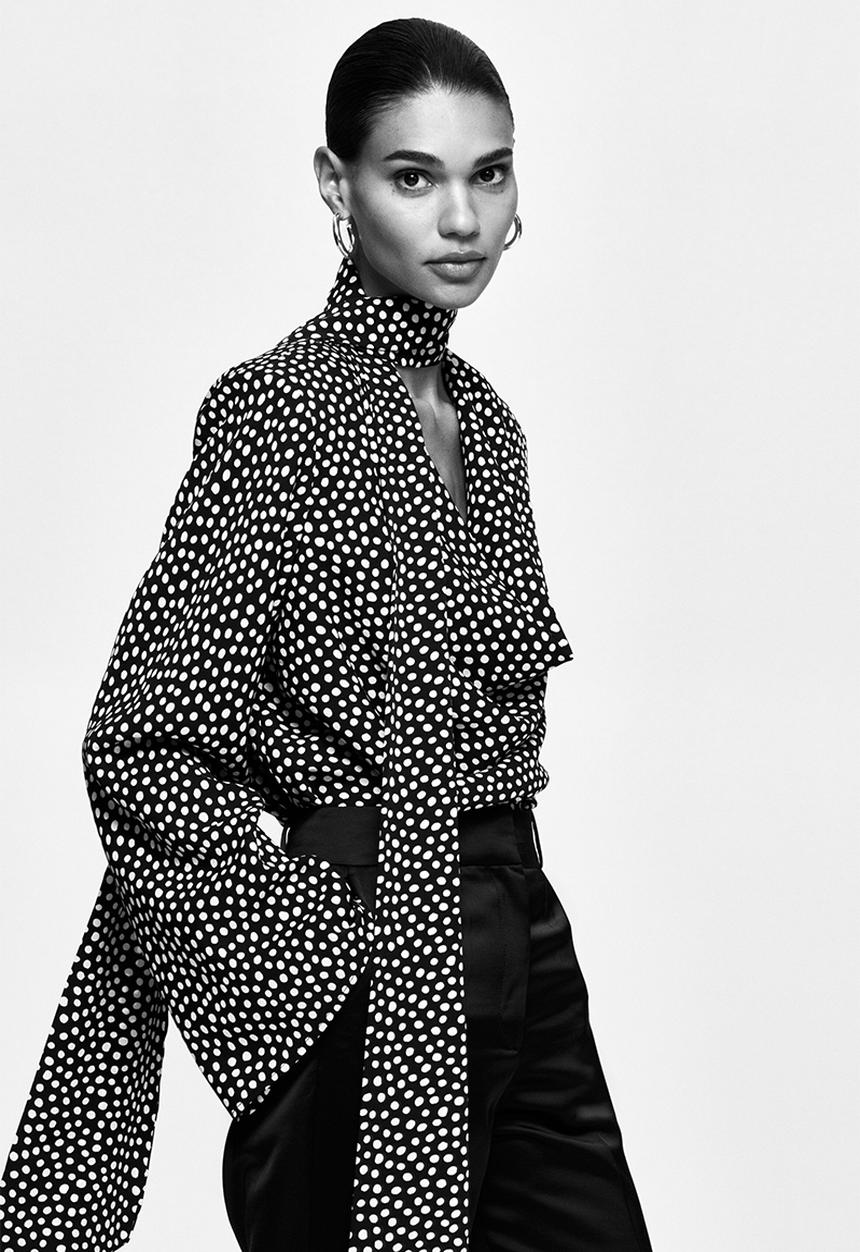 H&M - Scarf-detail cowl-neck blouse - black spotted